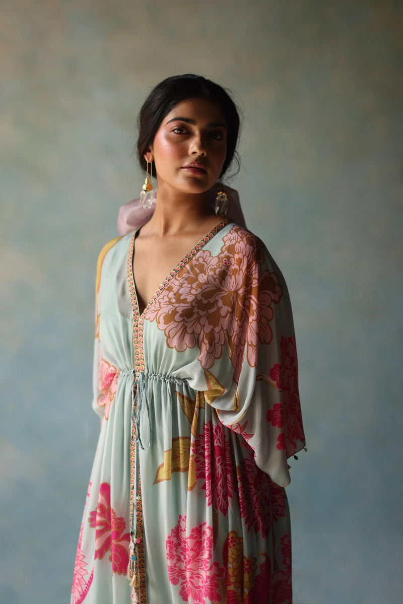 Gul Ice Blue Kaftan Dress crepe indo-western by Rajiramniq in ice blue for women Worldwide