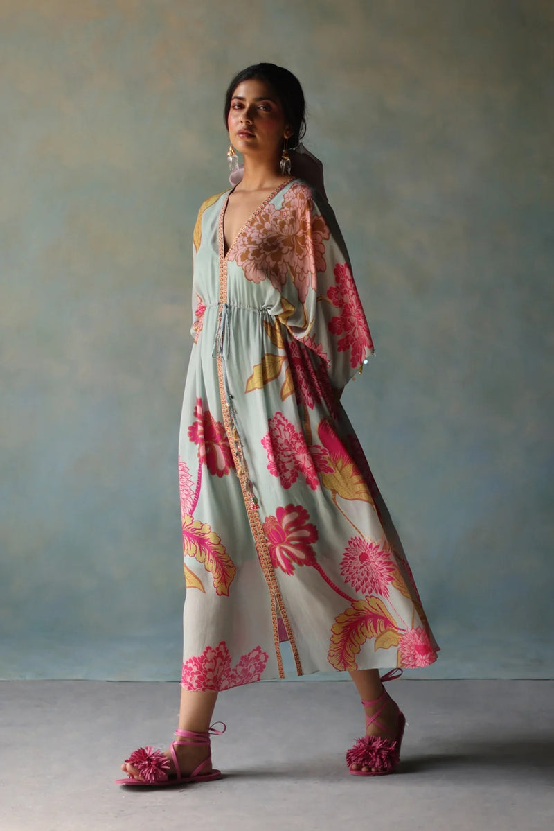 Gul Ice Blue Kaftan Dress crepe indo-western by Rajiramniq in ice blue for women Worldwide