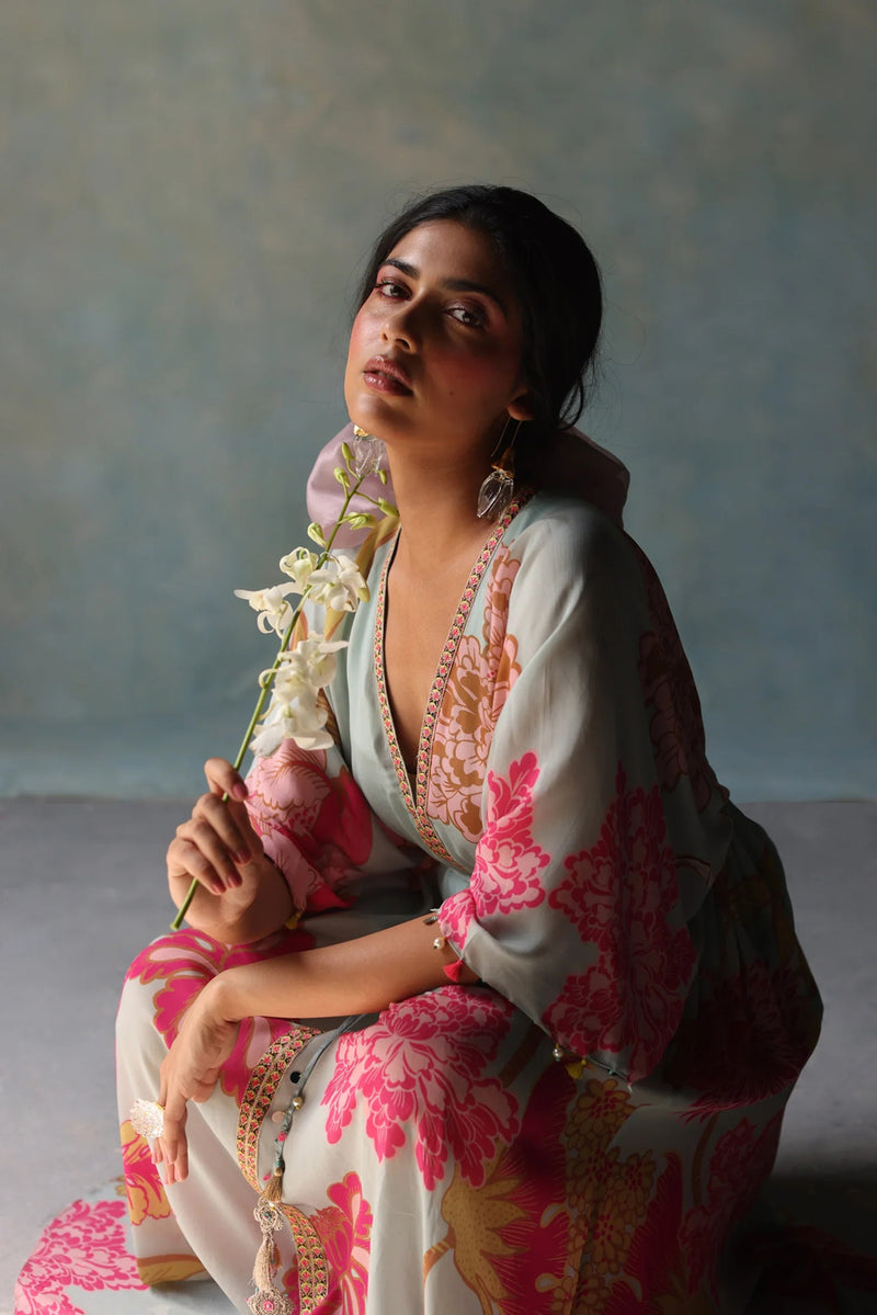 Gul Ice Blue Kaftan Dress crepe indo-western by Rajiramniq in ice blue for women Worldwide