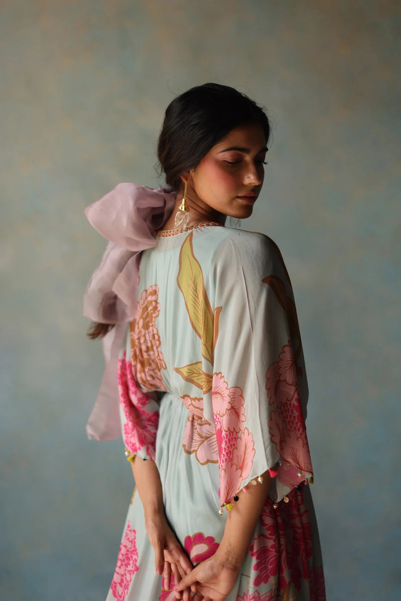 Gul Ice Blue Kaftan Dress crepe indo-western by Rajiramniq in ice blue for women Worldwide