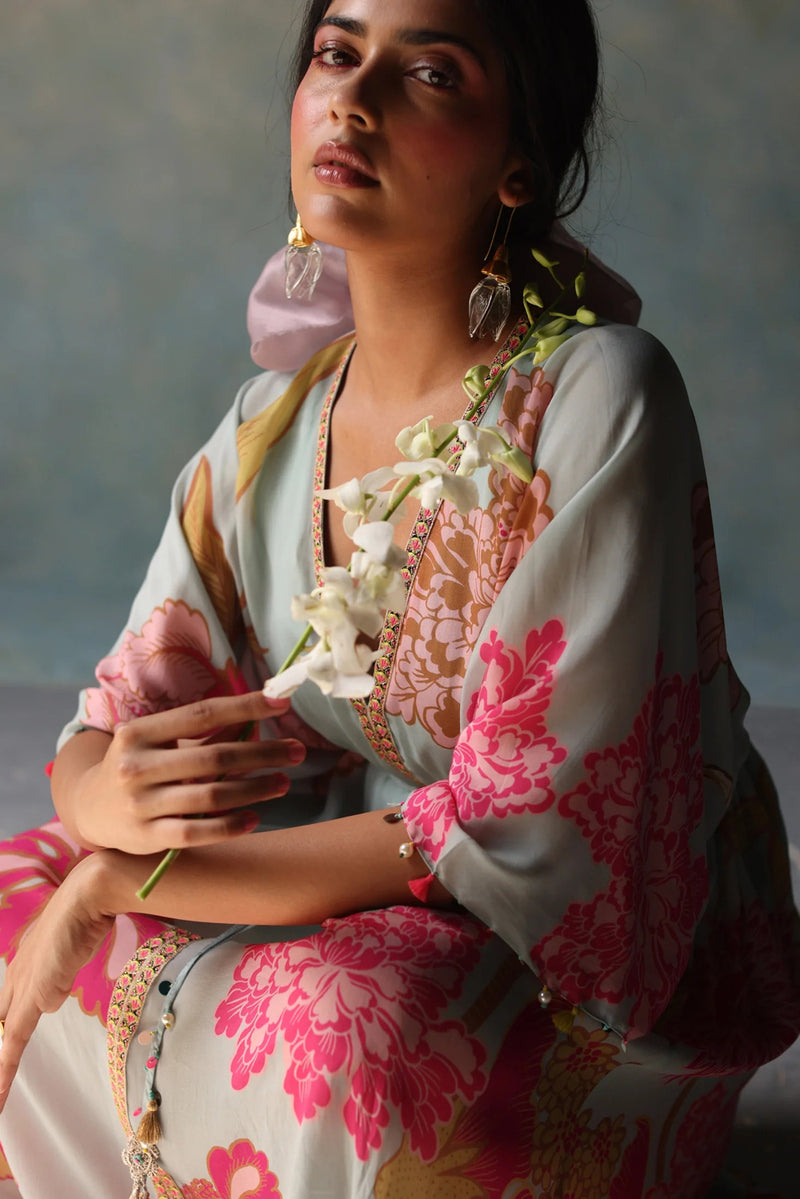 Gul Ice Blue Kaftan Dress crepe indo-western by Rajiramniq in ice blue for women Worldwide