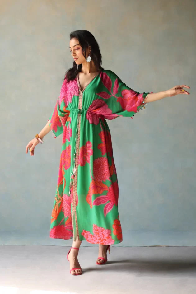 GUL GREEN KAFTAN DRESS by Rajiramniq for women Worldwide