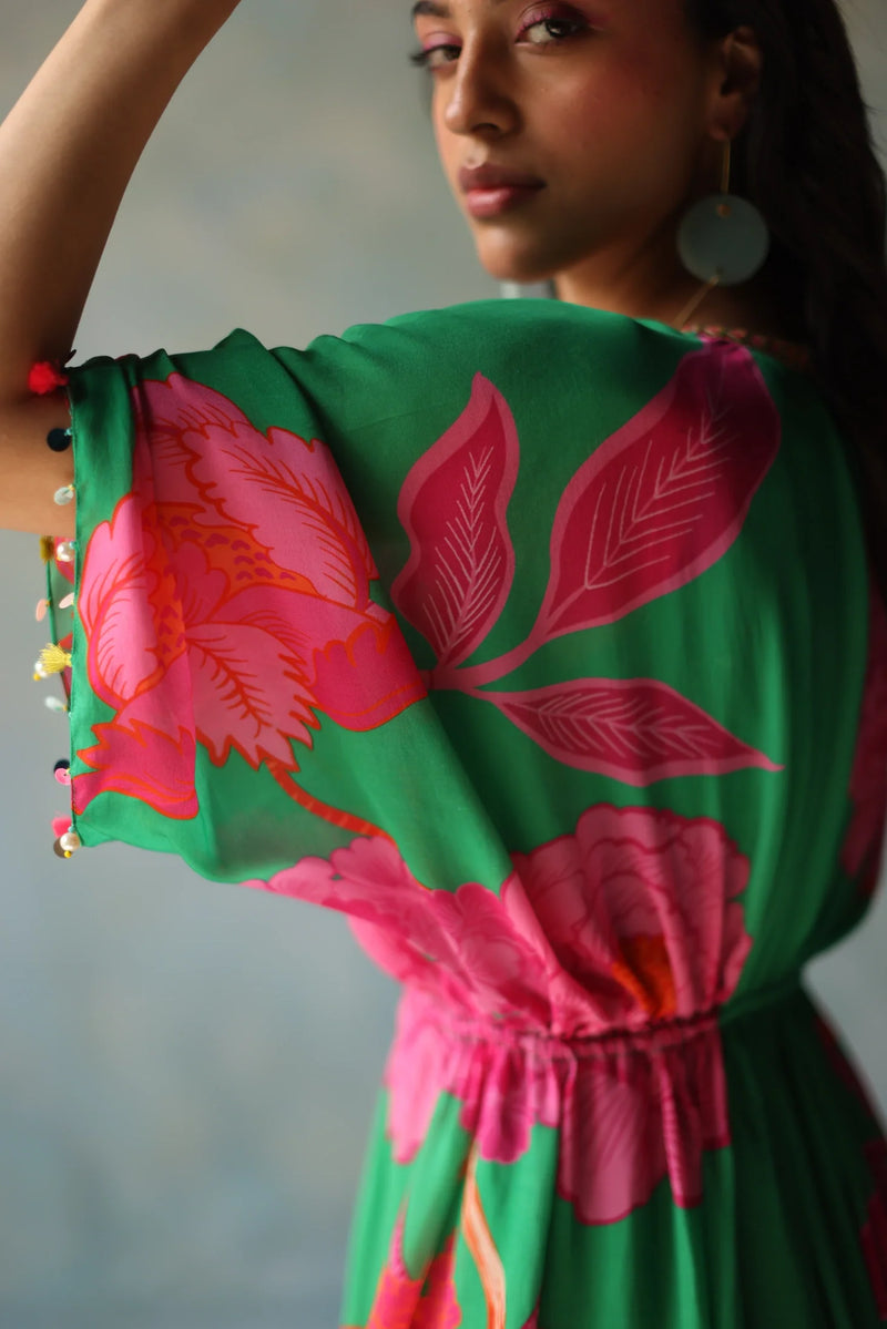 GUL GREEN KAFTAN DRESS by Rajiramniq for women Worldwide