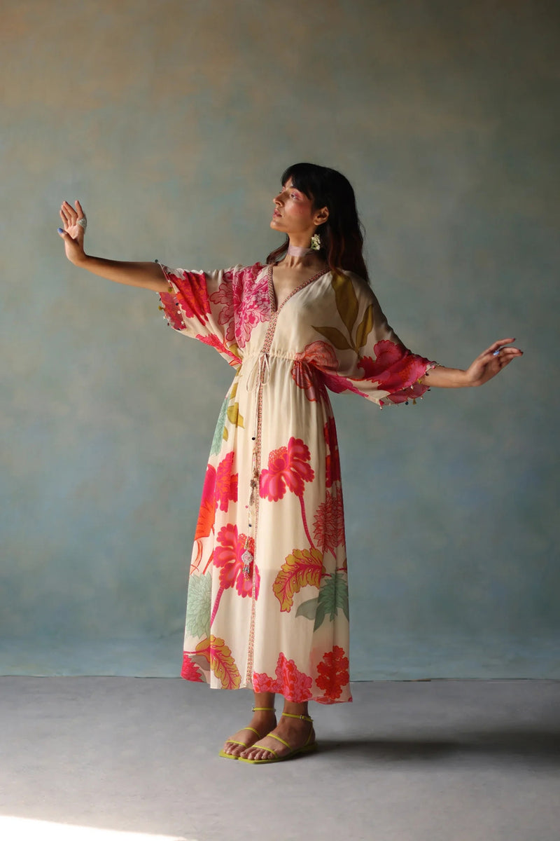 Gul Ivory Kaftan Dress crepe indo-western by Rajiramniq in ivory for women Worldwide