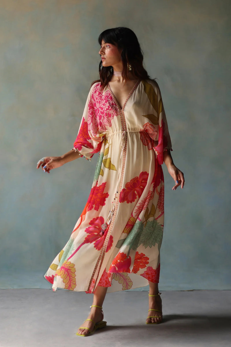 Gul Ivory Kaftan Dress crepe indo-western by Rajiramniq in ivory for women Worldwide