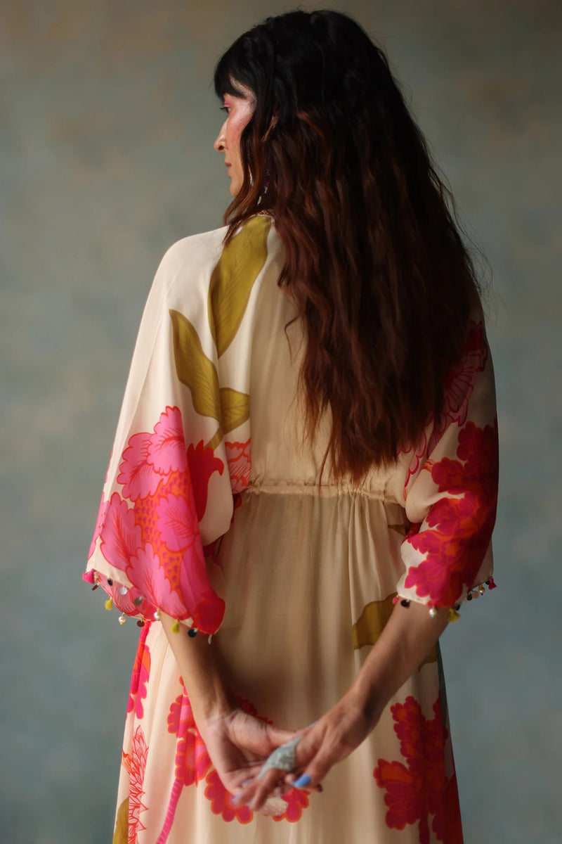 Gul Ivory Kaftan Dress crepe indo-western by Rajiramniq in ivory for women Worldwide