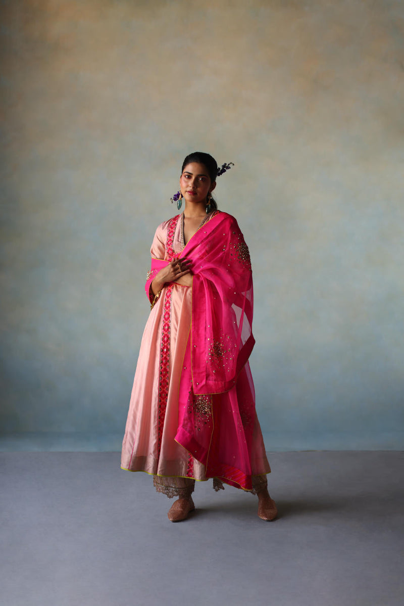 GUL NUDE PINK SIDE KALI SILK KURTA SET silk by Rajiramniq for women Worldwide
