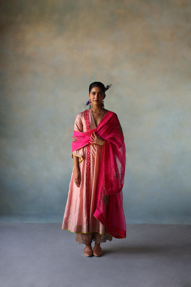 GUL NUDE PINK SIDE KALI SILK KURTA SET silk by Rajiramniq for women Worldwide