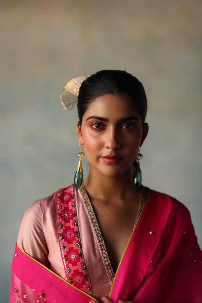 GUL NUDE PINK SIDE KALI SILK KURTA SET silk by Rajiramniq for women Worldwide