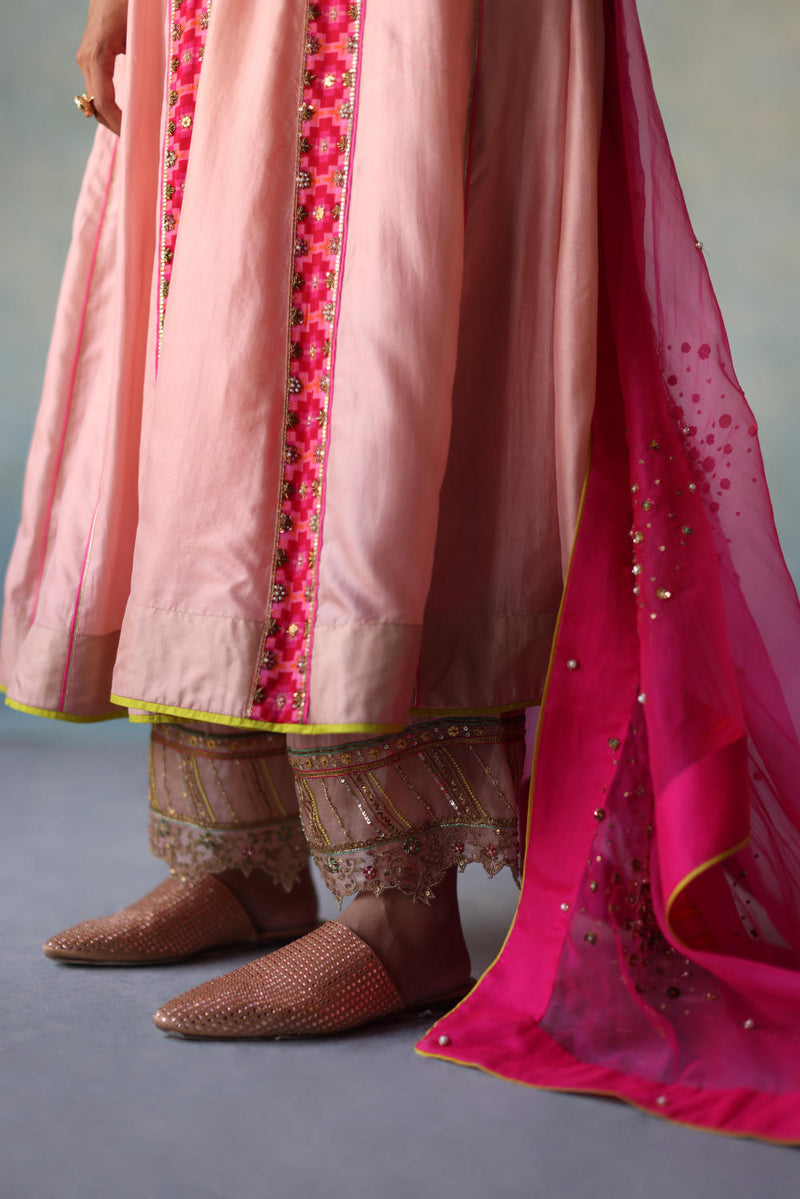 GUL NUDE PINK SIDE KALI SILK KURTA SET silk by Rajiramniq for women Worldwide