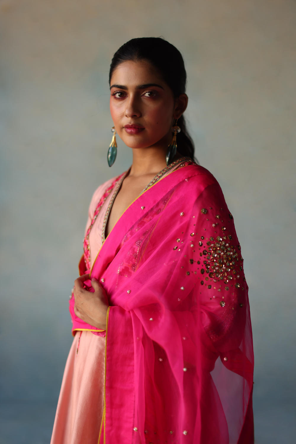 GUL NUDE PINK SIDE KALI SILK KURTA SET