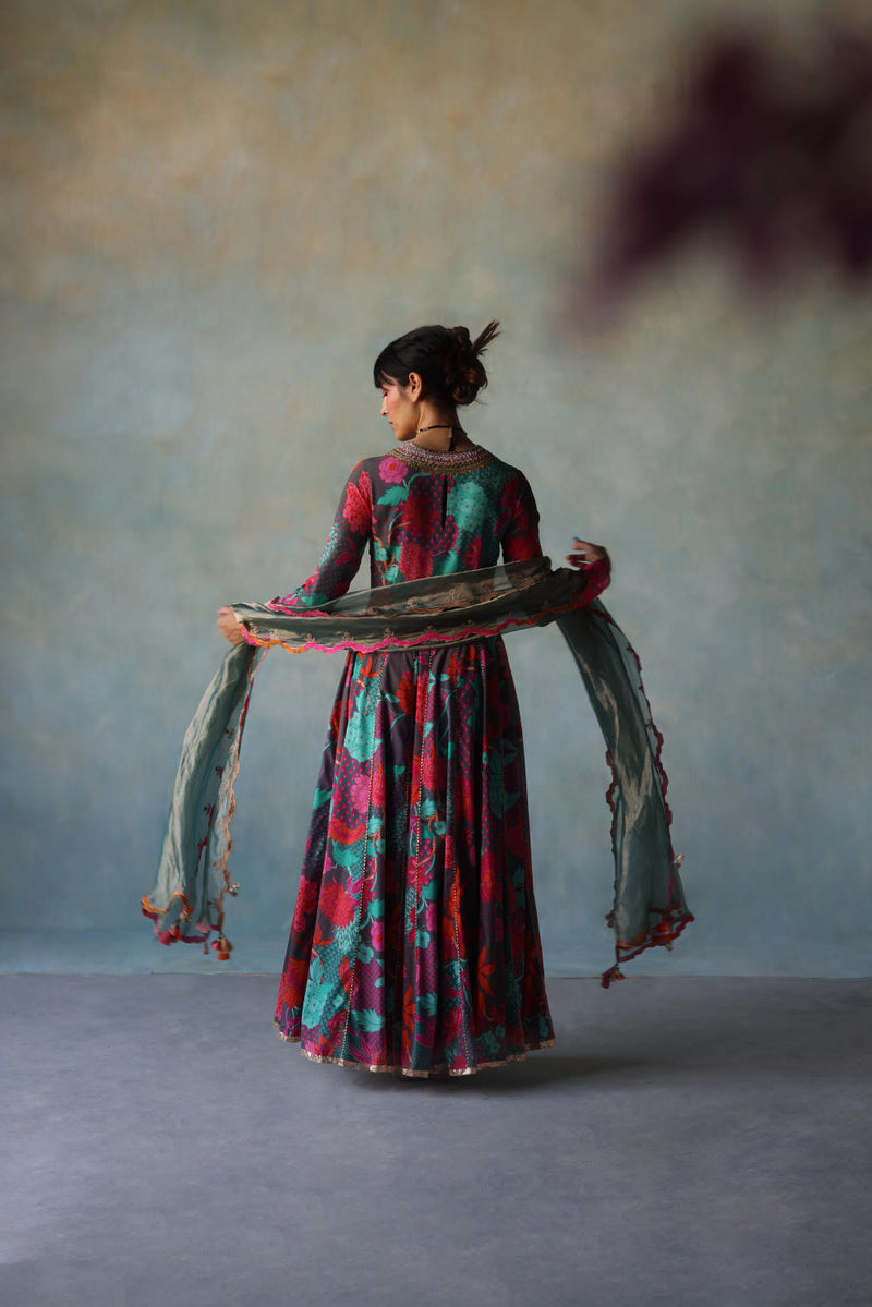 GUL TEAL ANARKALI SET by Rajiramniq for women Worldwide