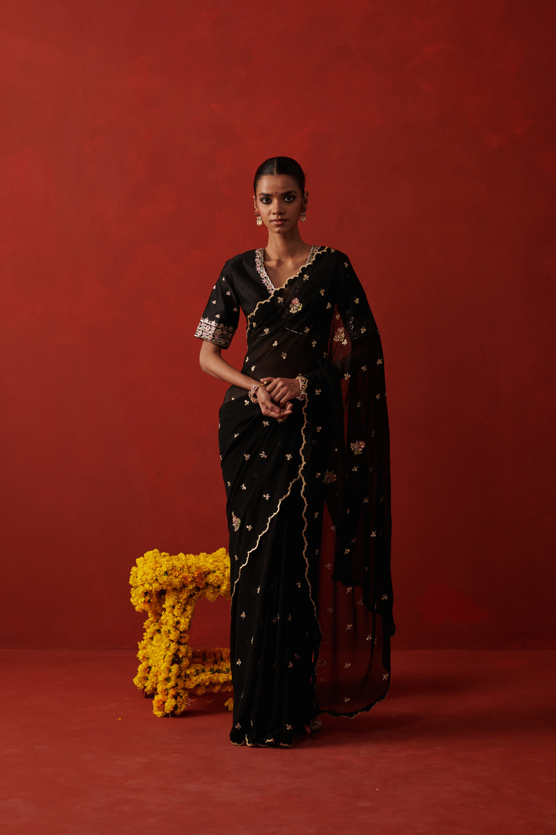 GULMOHAR SAREE georgette by Rashika Mittal in black color for women Worldwide