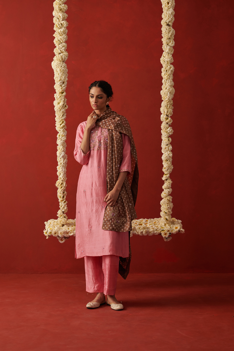 GULNAAZ DUPATTA silk by Rashika Mittal in brown color for women Worldwide