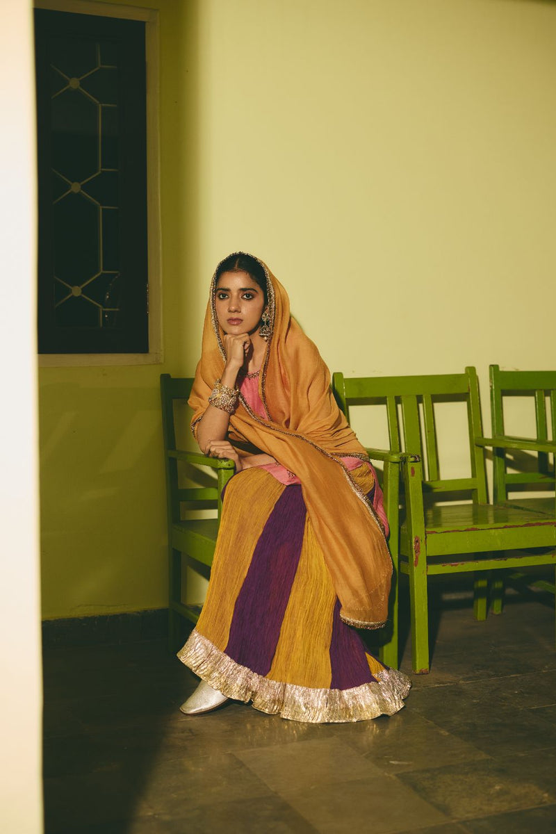 GULRUKH & LEHER KURTA & SHARARA chanderi by Rashika Mittal in multi color for women Worldwide