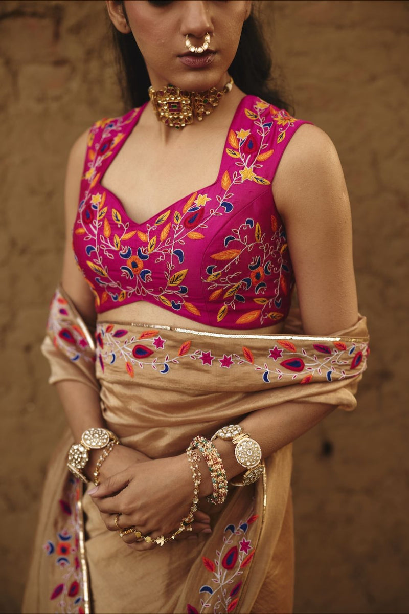 GULZAIB BLOUSE silk by Rashika Mittal in pink color for women Worldwide