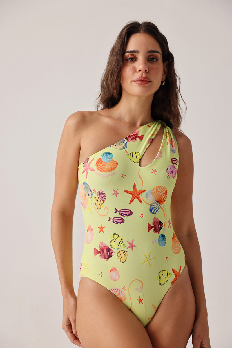 Gaia Swimsuit-Seaborn poly spandex resort wear by NOIB in yellow for women Worldwide