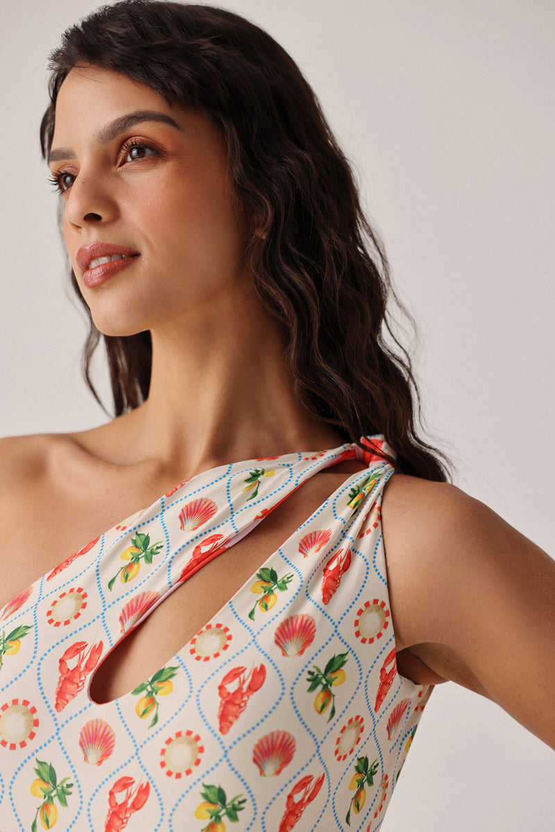 Gaia Swimsuit-Summer Zest poly spandex resort wear by NOIB in beige for women Worldwide