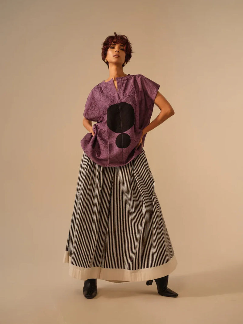 Gale Pants-Natural + Black handwoven cotton pants/trousers by Stoique in black for women Worldwide