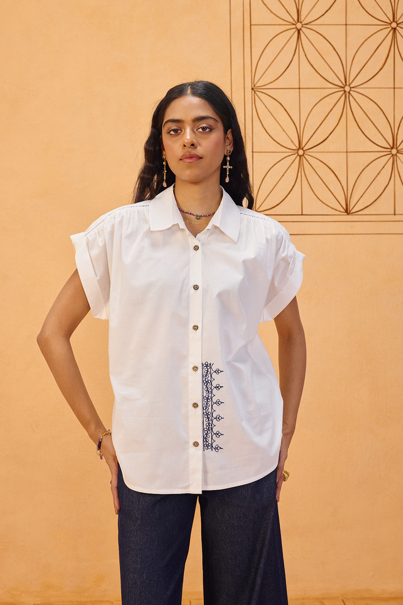 Garden Gate Organic Cotton Shirt organic cotton poplin top/shirt by SUI in white for women Worldwide