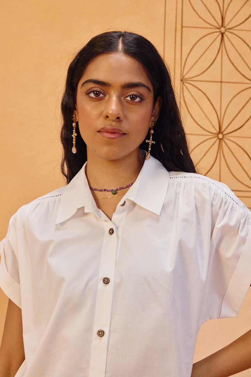 Garden Gate Organic Cotton Shirt organic cotton poplin top/shirt by SUI in white for women Worldwide