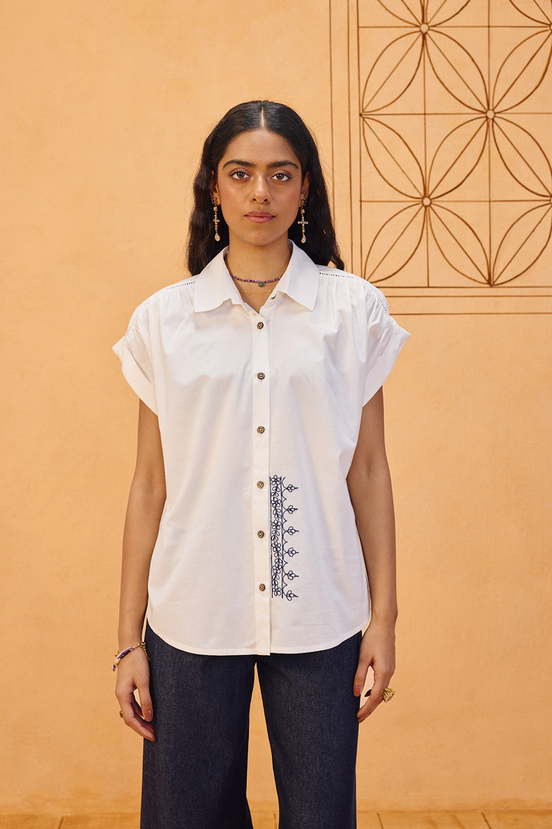 Garden Gate Organic Cotton Shirt organic cotton poplin top/shirt by SUI in white for women Worldwide