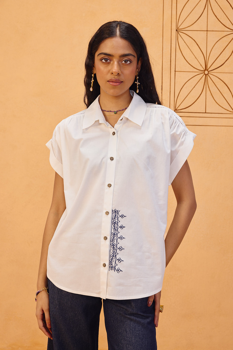 Garden Gate Organic Cotton Shirt organic cotton poplin top/shirt by SUI in white for women Worldwide