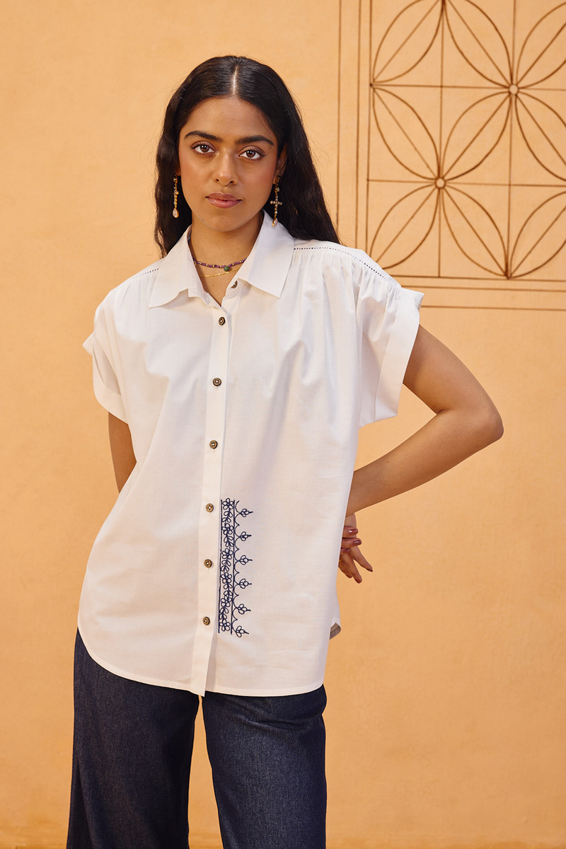 Garden Gate Organic Cotton Shirt organic cotton poplin top/shirt by SUI in white for women Worldwide