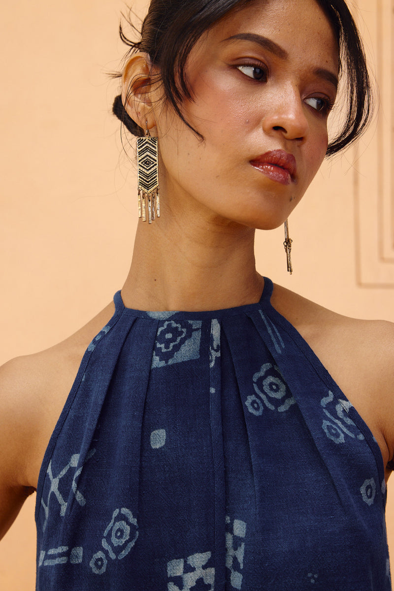 Garden Of Harmony Handspun Handwoven Organic Cotton Halter Top organic cotton top/shirt by SUI in indigo for women Worldwide