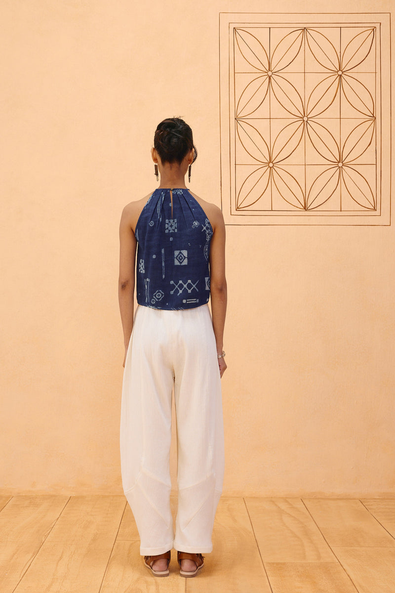 Garden Of Harmony Handspun Handwoven Organic Cotton Halter Top organic cotton top/shirt by SUI in indigo for women Worldwide