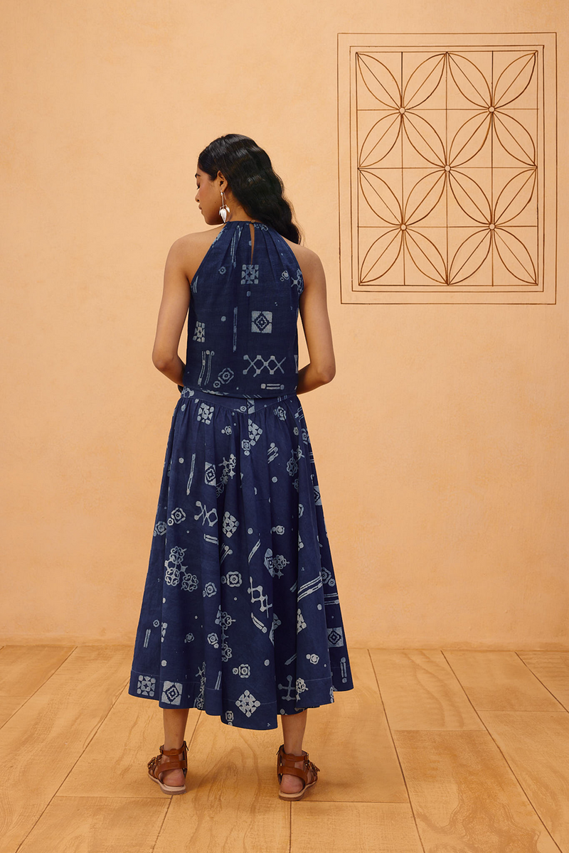 Garden Of Harmony Organic Cotton Maxi Skirt organic cotton poplin pant/trouser by SUI in indigo for women Worldwide