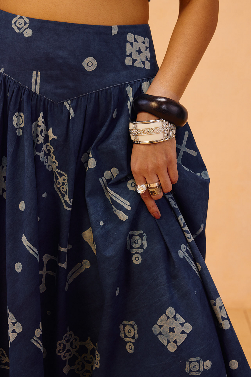 Garden Of Harmony Organic Cotton Maxi Skirt organic cotton poplin pant/trouser by SUI in indigo for women Worldwide