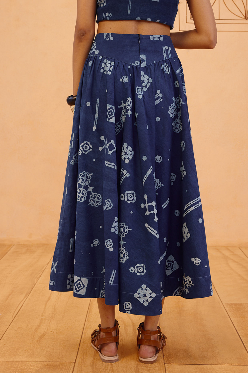 Garden Of Harmony Organic Cotton Maxi Skirt organic cotton poplin pant/trouser by SUI in indigo for women Worldwide