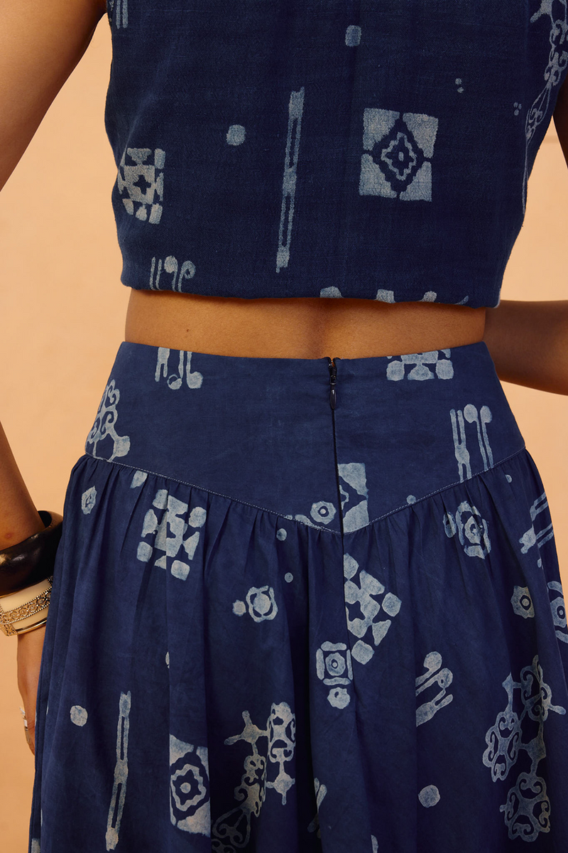 Garden Of Harmony Organic Cotton Maxi Skirt organic cotton poplin pant/trouser by SUI in indigo for women Worldwide