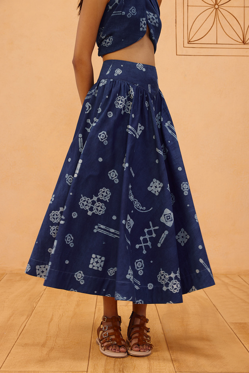 Garden Of Harmony Organic Cotton Maxi Skirt organic cotton poplin pant/trouser by SUI in indigo for women Worldwide