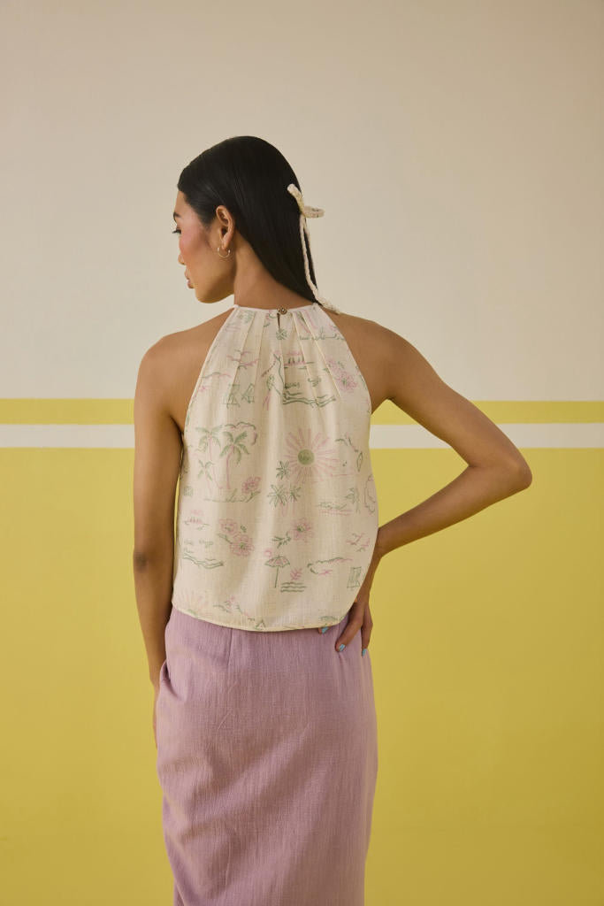 Garden Of Joy Kala Cotton Halter Neck Top cotton by SUI in multi color for women Worldwide