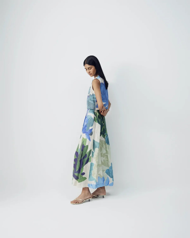 Garden Party Linen Top & Skirt Set all linen by YAM in multi color for women Worldwide