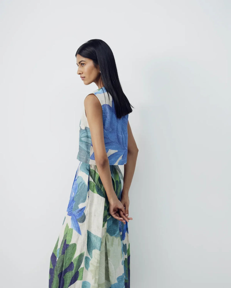 Garden Party Linen Top & Skirt Set all linen by YAM in multi color for women Worldwide
