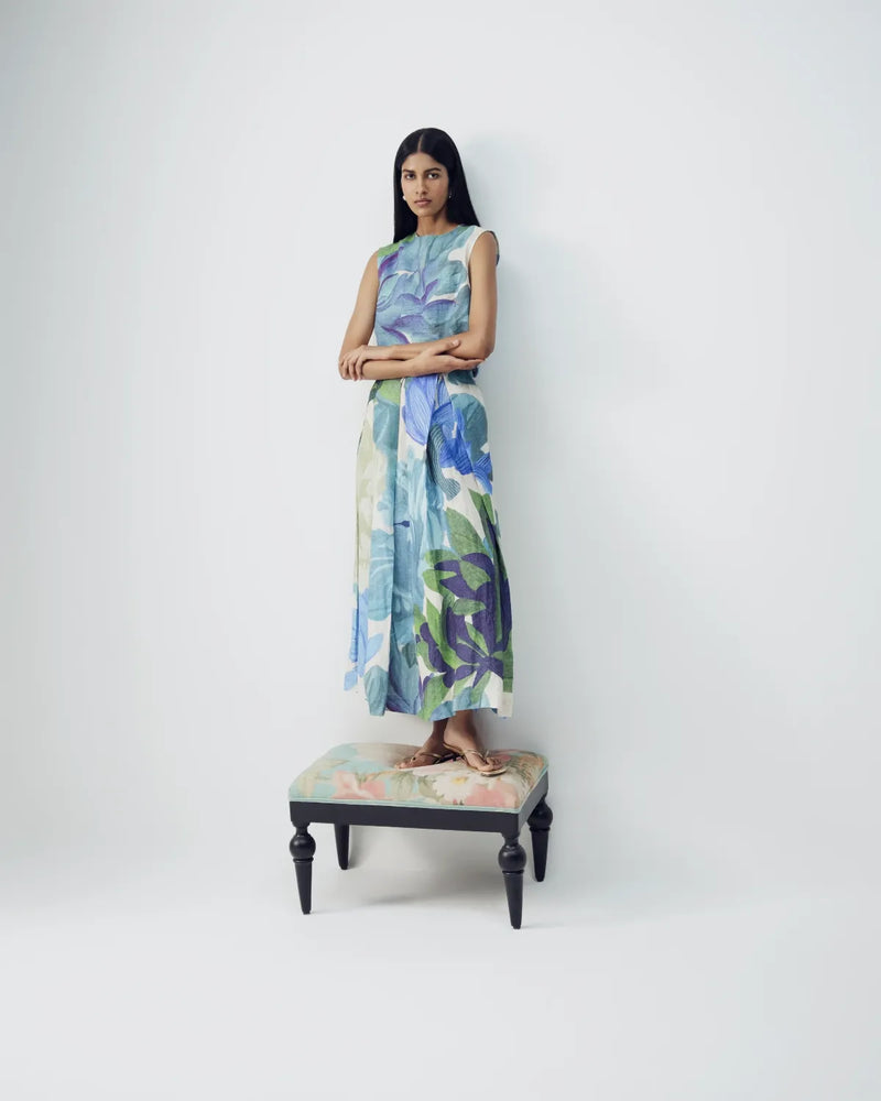 Garden Party Linen Top & Skirt Set all linen by YAM in multi color for women Worldwide