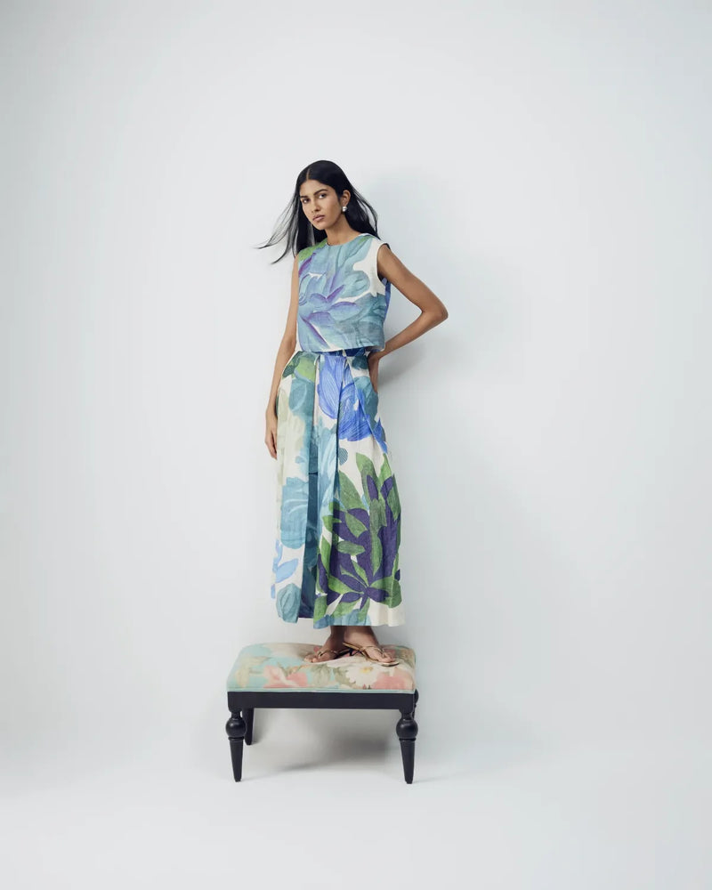 Garden Party Linen Top & Skirt Set all linen by YAM in multi color for women Worldwide