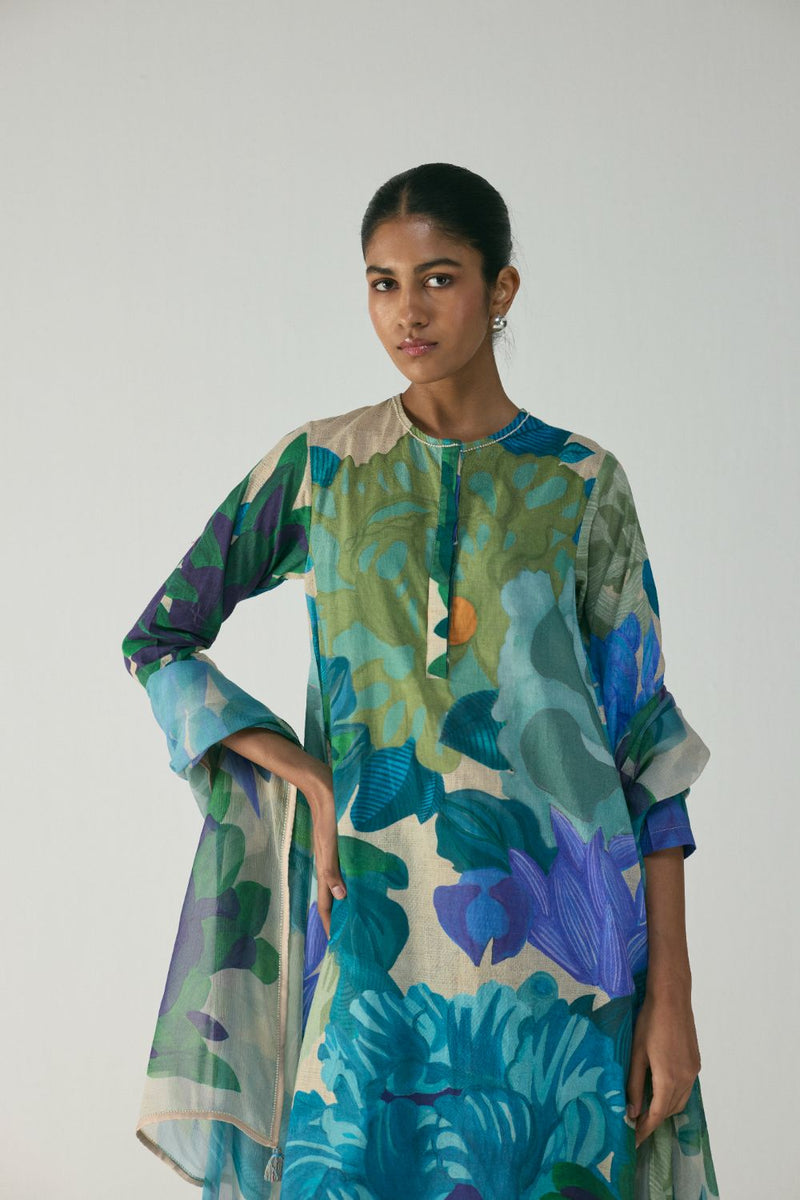 Garden Party Long Cotton Kurta Set cotton by YAM in multi color for women Worldwide