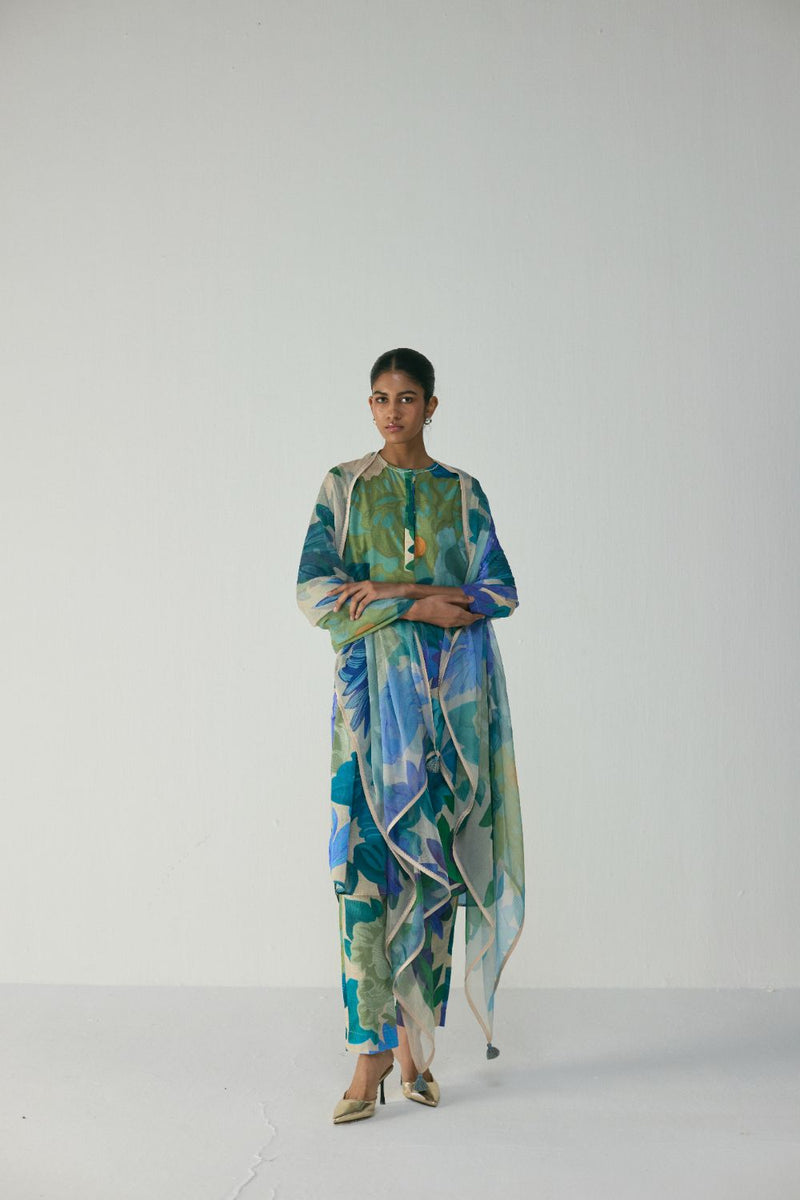 Garden Party Long Cotton Kurta Set cotton by YAM in multi color for women Worldwide