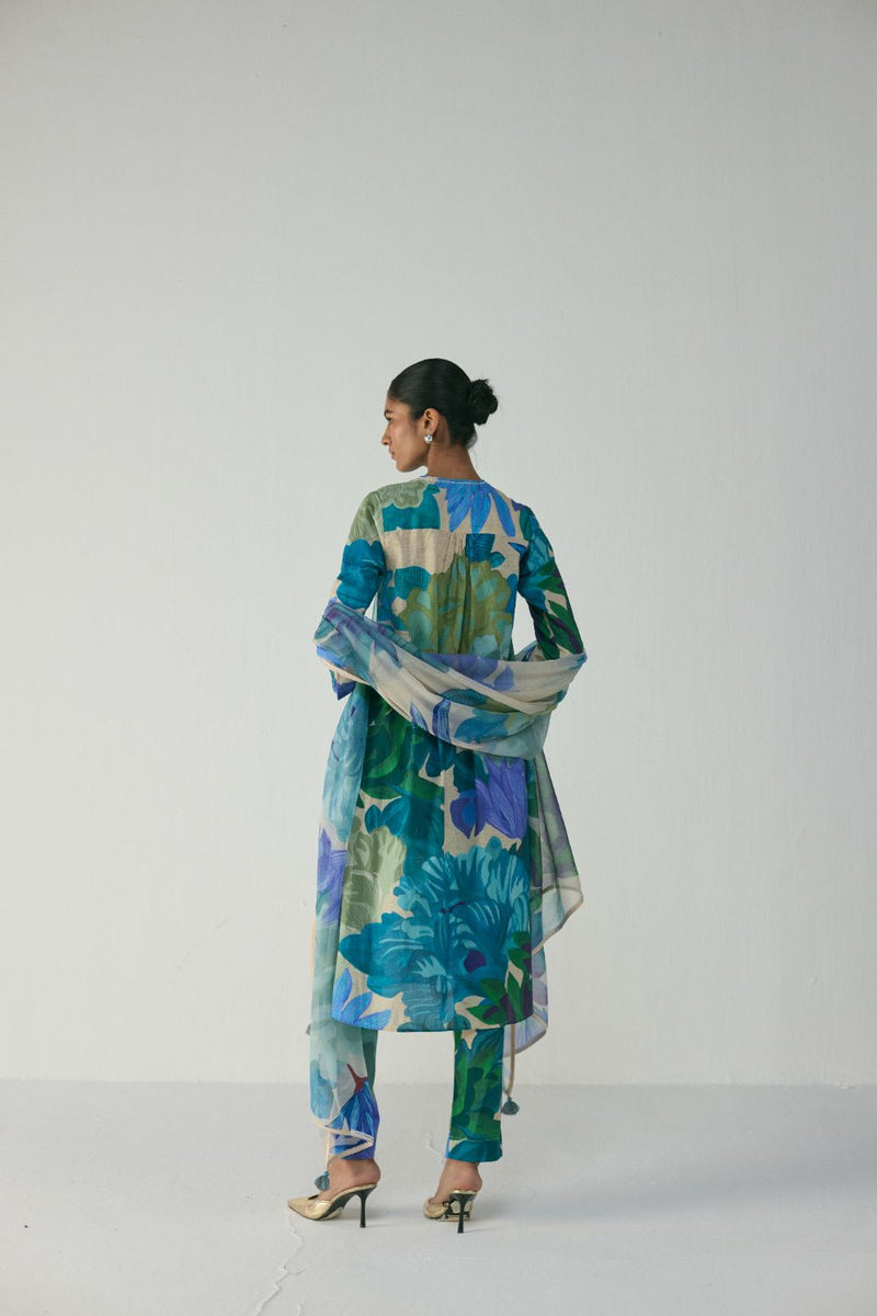 Garden Party Long Cotton Kurta Set cotton by YAM in multi color for women Worldwide