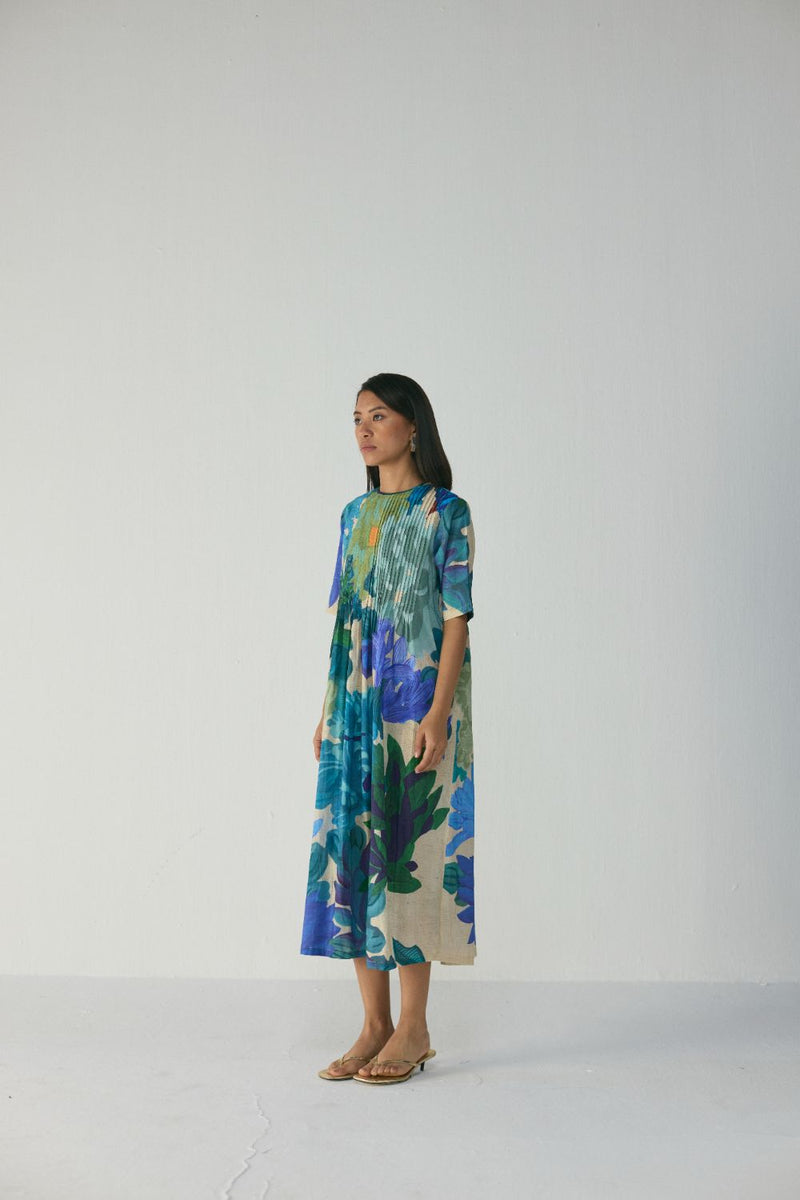 Garden Party Pintucks Dress cotton by YAM in multi color for women Worldwide