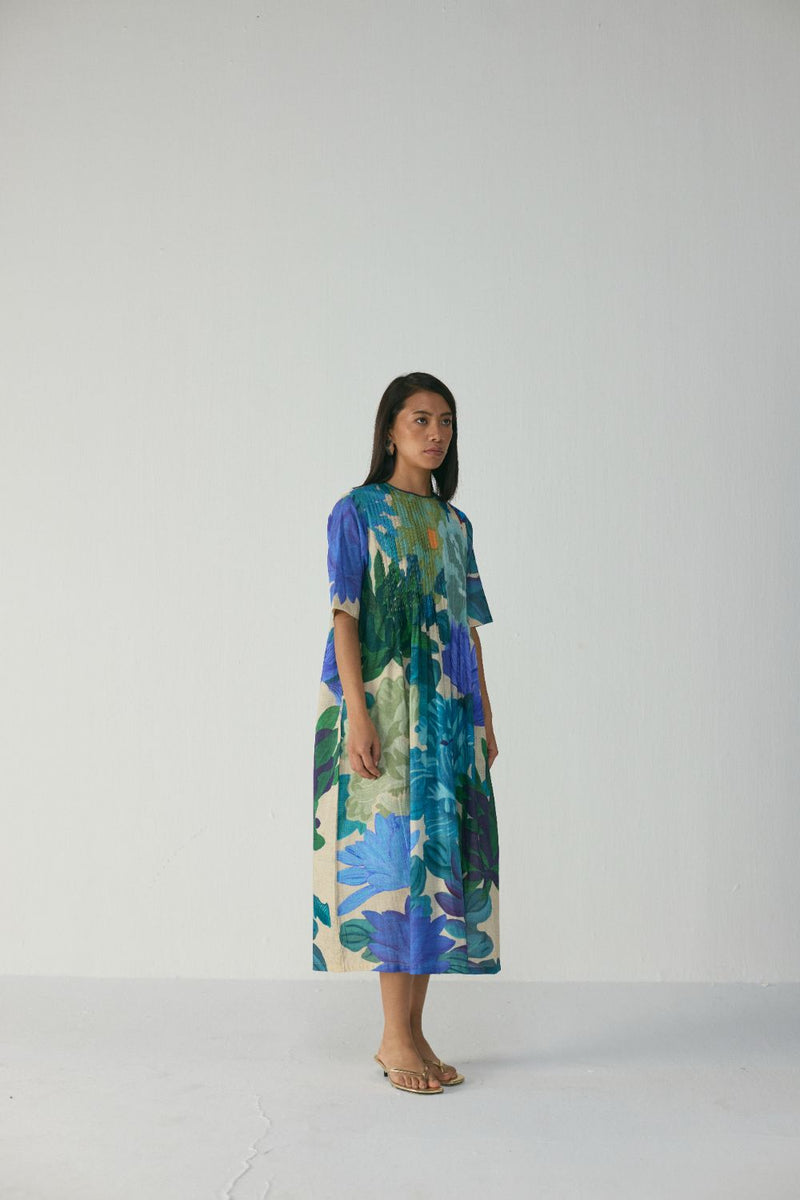 Garden Party Pintucks Dress cotton by YAM in multi color for women Worldwide