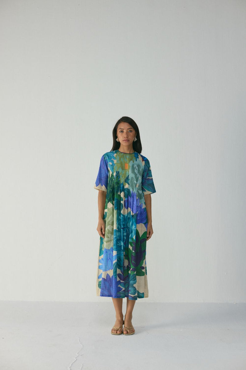 Garden Party Pintucks Dress cotton by YAM in multi color for women Worldwide