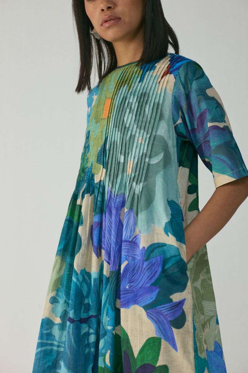 Garden Party Pintucks Dress cotton by YAM in multi color for women Worldwide
