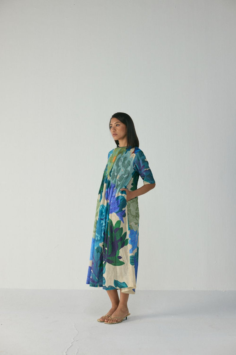 Garden Party Pintucks Dress cotton by YAM in multi color for women Worldwide