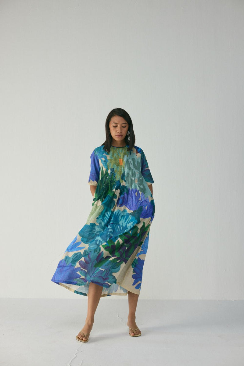 Garden Party Pintucks Dress cotton by YAM in multi color for women Worldwide