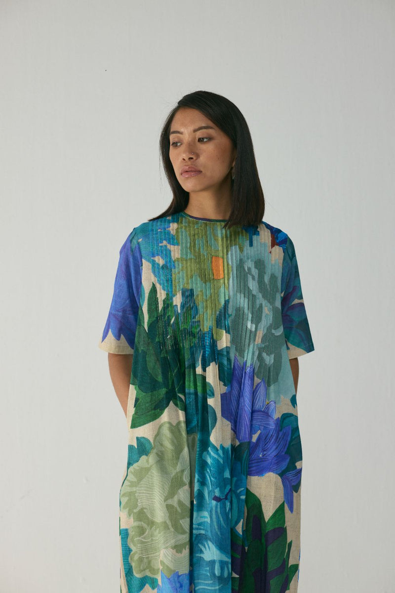 Garden Party Pintucks Dress cotton by YAM in multi color for women Worldwide